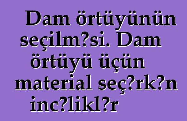 Dam örtüyünün seçilməsi. Dam örtüyü üçün material seçərkən incəliklər