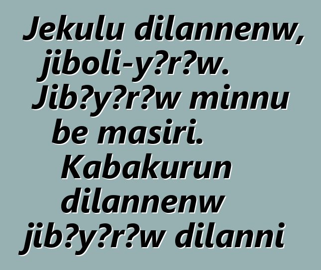 Jɛkulu dilannenw, jiboli-yɔrɔw. Jibɔyɔrɔw minnu bɛ masiri. Kabakurun dilannenw jibɔyɔrɔw dilanni